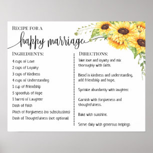 Recipe for a happy marriage newlyweds sunflowers poster