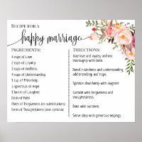 Recipe for a happy marriage sign wedding gift pink