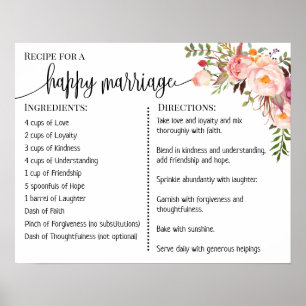 Recipe for a happy marriage sign wedding gift pink