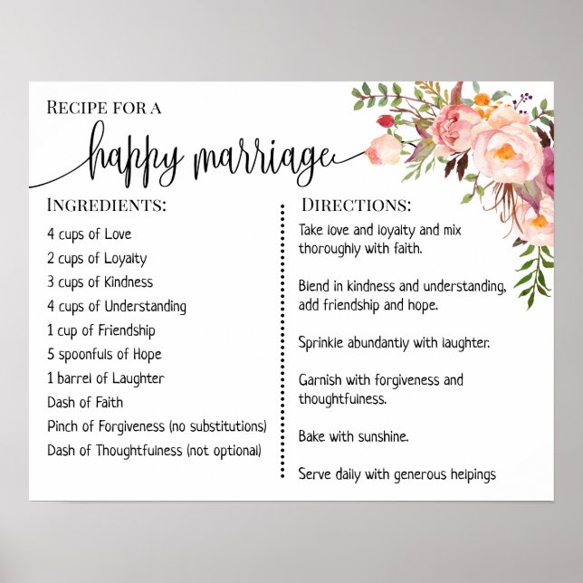 Recipe for a happy marriage sign wedding gift pink (Front)