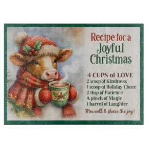 Recipe for a Joyful Christmas with Wintry Cow Cutting Board