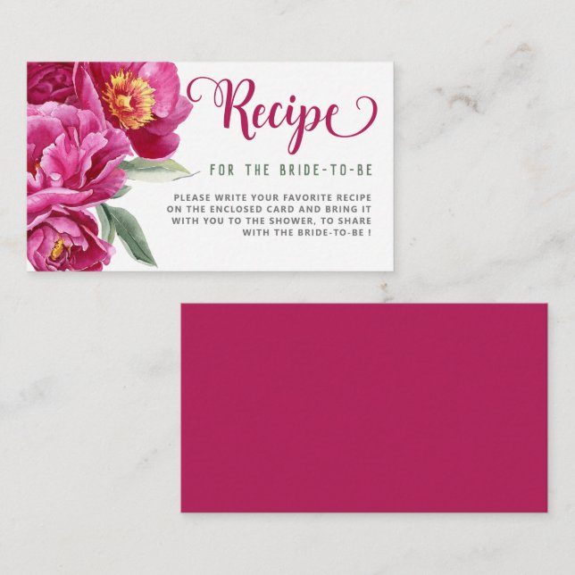 Recipe For Bride Hot Pink Floral Bridal Shower Enclosure Card (Front/Back)