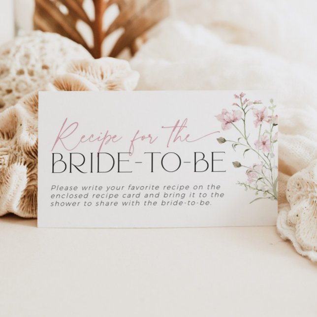 Recipe for Bride Request Blush Pink Wildflower Enclosure Card (Recipe for the bride-to-be request card for floral bridal shower)