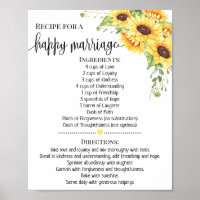 Recipe for happy marriage shower gift sunflower