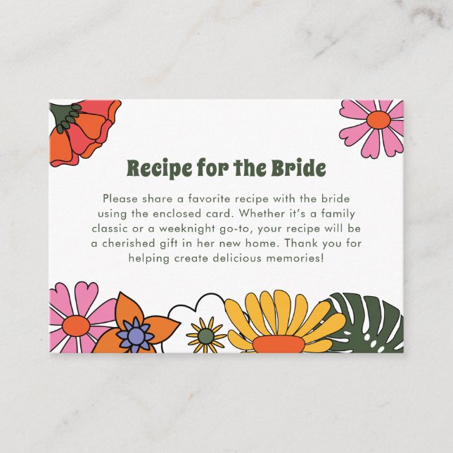 Recipe for the Bride Boho Groovy Floral Colourful Enclosure Card (Front)