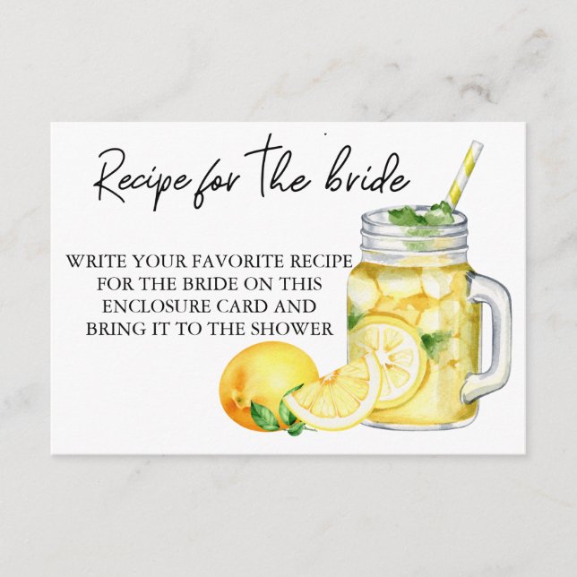 Recipe for the bride Bridal Shower Lemon  Enclosure Card (Front)