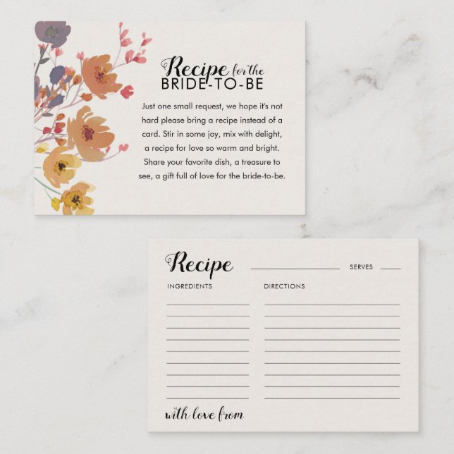 Recipe for the Bride Fall Floral  Enclosure Card (Front/Back)