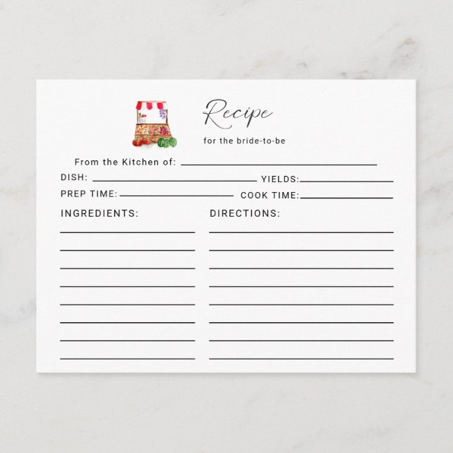 Recipe for the Bride Off The Market Bridal Shower Enclosure Card (Front)
