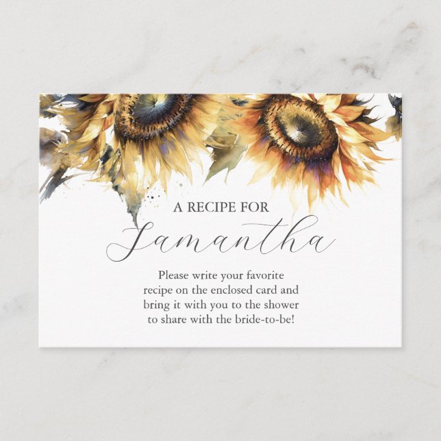 Recipe For The Bride Sunflower Theme Enclosure Card (Front)