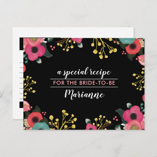 Recipe for the Bride-to-be. Modern Floral Cards (Front/Back)