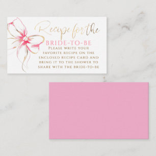 Recipe for the bride-to-be Pink Bow Request Enclosure Card