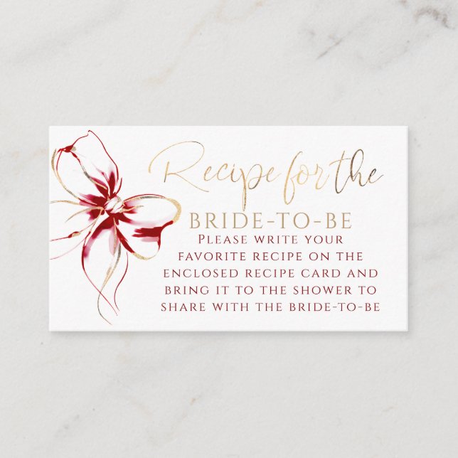 Recipe for the bride-to-be Red Bow Request  Enclosure Card (Front)