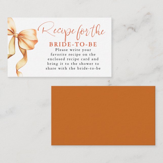 Recipe for the bride-to-be Terracotta Bow Request  Enclosure Card (Front/Back)