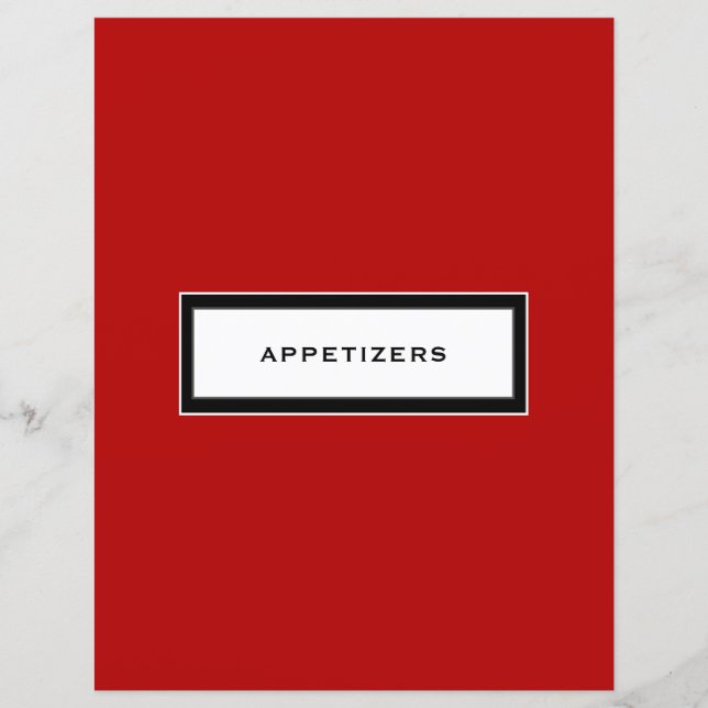 Recipe Insert | Appetizers | Red Black & White (Front)