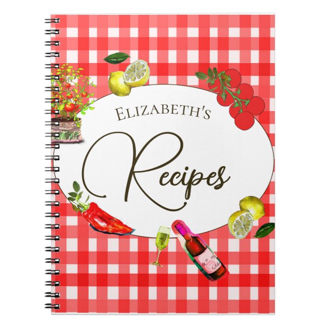 Recipe Italian Theme Lemon Red White Botanical  Notebook (Front)