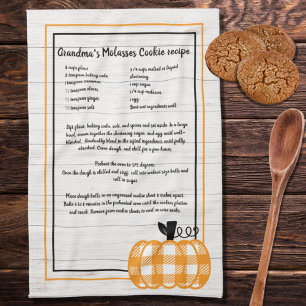 Recipe keepsake autumn plaid orange pumpkin white tea towel