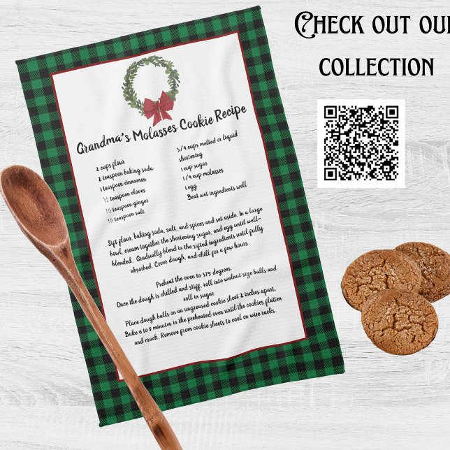 Recipe Keepsake Christmas Cookies Green  Plaid Tea Towel (Creator Uploaded)