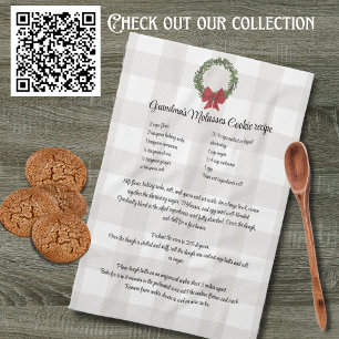 Recipe keepsake Christmas cookies red green plaid Tea Towel