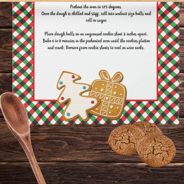 Recipe keepsake Christmas cookies red green plaid Tea Towel (Creator Uploaded)