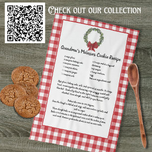 Recipe Keepsake Christmas Cookies Red Plaid Green  Tea Towel