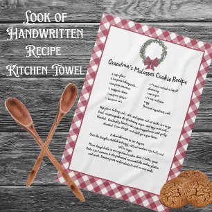 Recipe Keepsake Christmas Cookies Red Plaid Green  Tea Towel