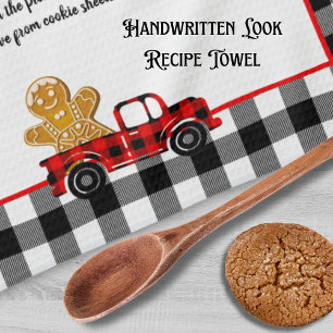 Recipe keepsake Christmas Truck Black White Plaid Tea Towel