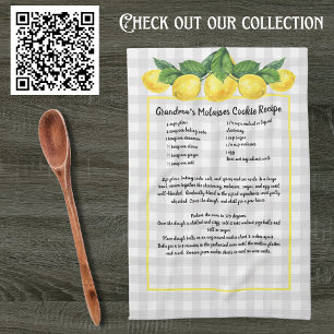 Recipe Keepsake Lemons Yellow  Grey Plaid  Tea Towel
