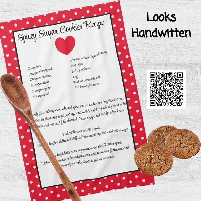 Recipe Keepsake Sugar Cookies Red Heart Polka Dots Tea Towel (Creator Uploaded)