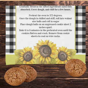 Recipe keepsake Sunflower Floral Black White Plaid Tea Towel