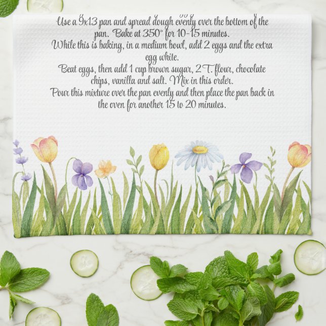 Recipe Keepsake Template Gift Spring Flowers Tea Towel (Folded)