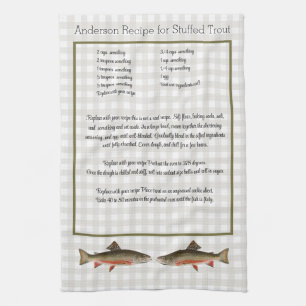 Recipe keepsake Trout fishermen's fly fishing  Tea Towel