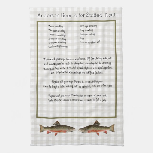 Recipe keepsake Trout fishermen's fly fishing  Tea Towel (Vertical)