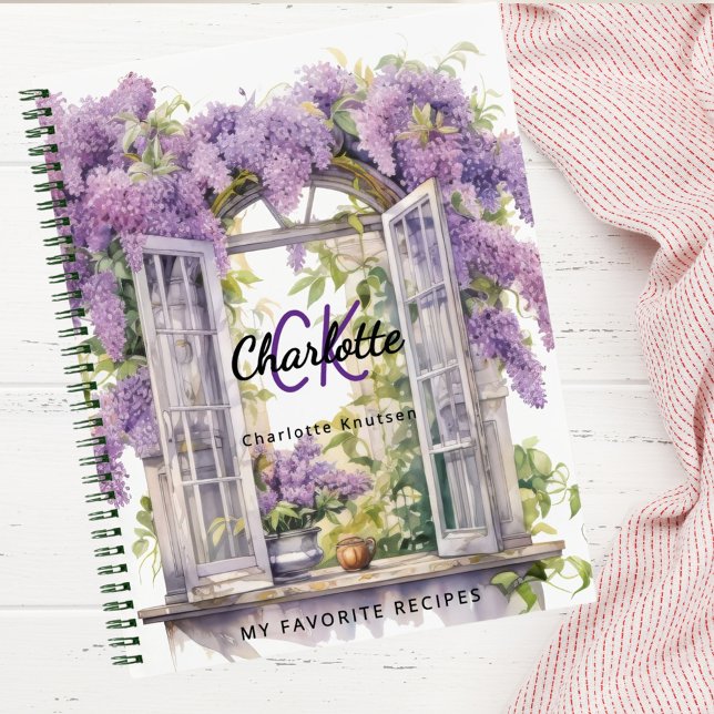 Recipe lilacs window flowers pink monogram notebook (Creator Uploaded)