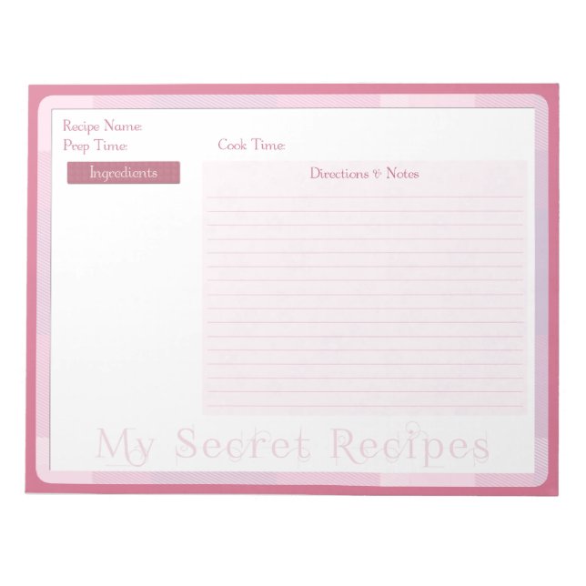 Recipe Notepad in Baby Pink Pattern (Front)