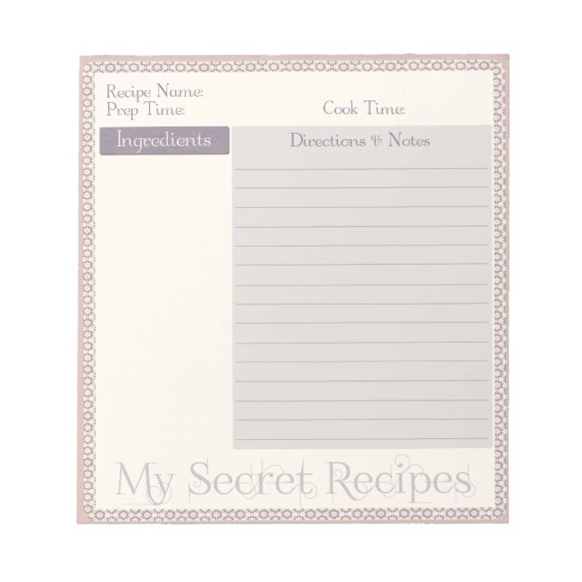 Recipe Notepad in Mauve Circle Pattern (Front)