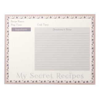 Recipe Notepad in Purple Flower