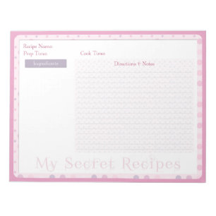 Recipe Notepad in Sweet Pink Dots