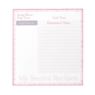 Recipe Notepad in Sweet Pink Dots