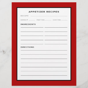 Recipe Page Appetizer Red Black & White