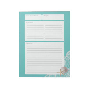 Recipe Page Aqua Sand Dollar and Lace Notepad