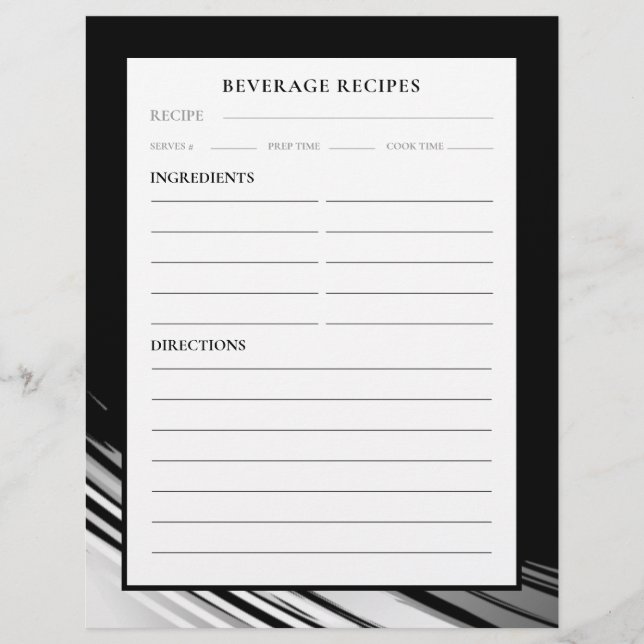 Recipe Page | Beverage | Black & White Swoosh (Front)