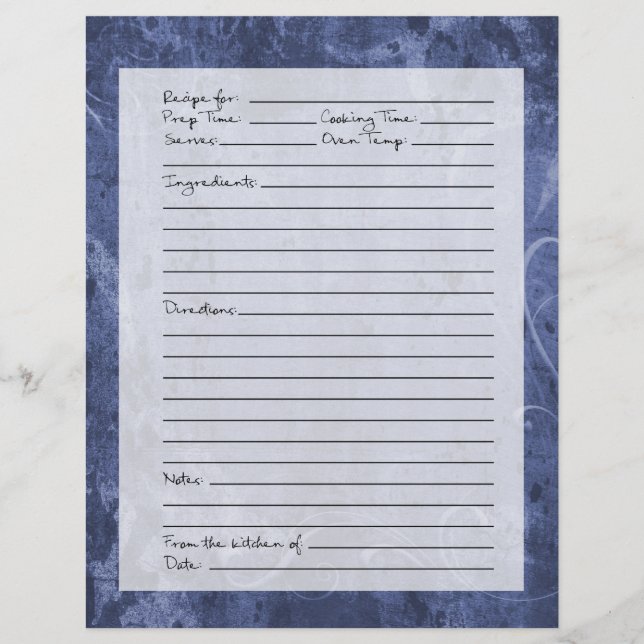 Recipe Page - Dark Blue Pattern (Front)