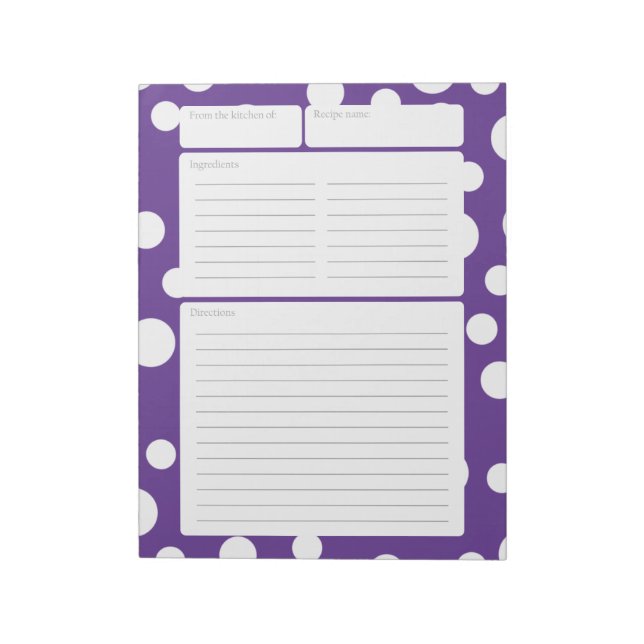 Recipe Page Purple Polka Dots Notepad (Rotated)
