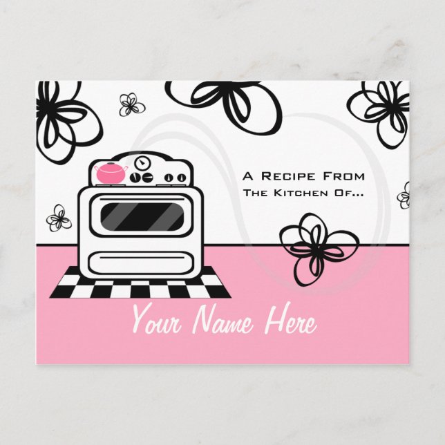 Recipe Postcard - Retro Stove Modern Pink Kitchen (Front)