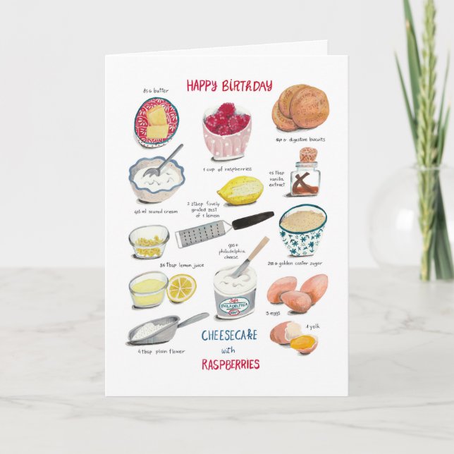 Recipe red and yellow birthday cheesecake card (Front)
