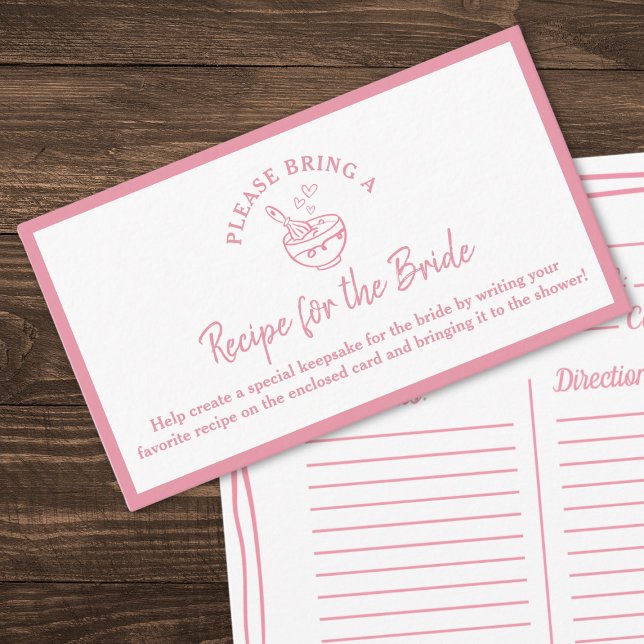 Recipe Request Card for Blush Pink Bridal Shower (A chic blush pink Recipe for the Bride card—perfect for a heartfelt and memorable bridal shower!)