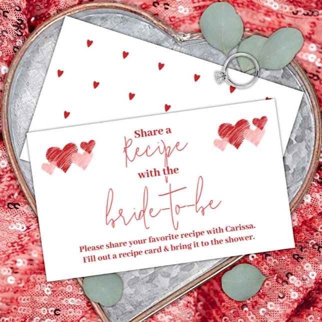Recipe Request Cheers to Love Valentine Hearts Enclosure Card (Bridal Shower Recipe Request Card)