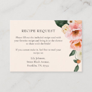 Recipe Request Elegant Blush Pink Floral  Enclosure Card