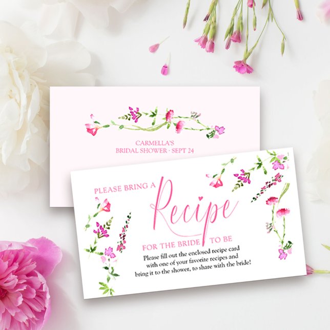 Recipe Request for Bride Pink Wildflower Enclosure Card (Bridal shower recipe request card from my Pink Wildflower Collection. )
