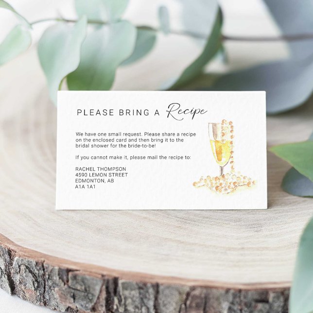 Recipe Request Pearls and Prosecco Bridal Shower Enclosure Card (Creator Uploaded)